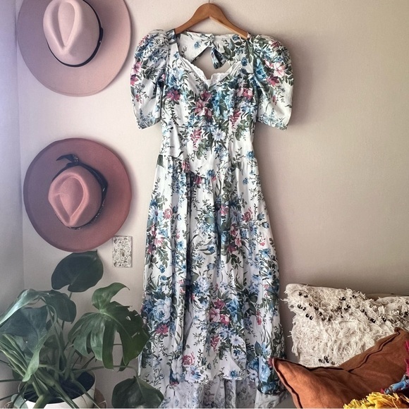 VINTAGE Early 1990's Floral Dress Open Back cottagecore prairie garden RARE‎ - Picture 1 of 16